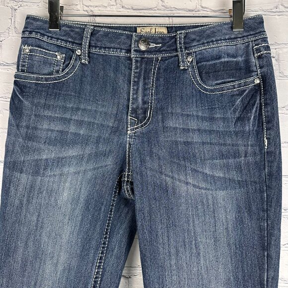 Earl Jean Women's Embellished Cropped Denim Capri Cuff Jeans, Size 8, Dark Wash - Picture 5 of 14